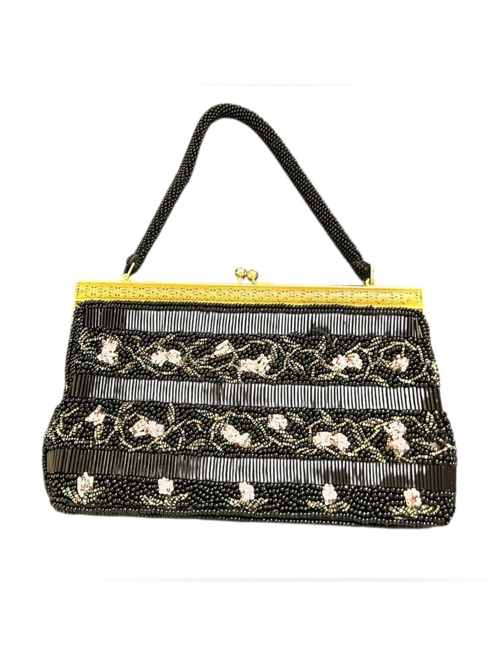 Vintage Beaded Handbag Ornate Goldtone Frame Beautiful Beading Including Handle - Picture 2 of 10